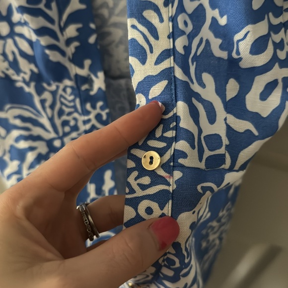 NWT Zara Blue and White Floral Linen Blend Dress - Picture 9 of 9